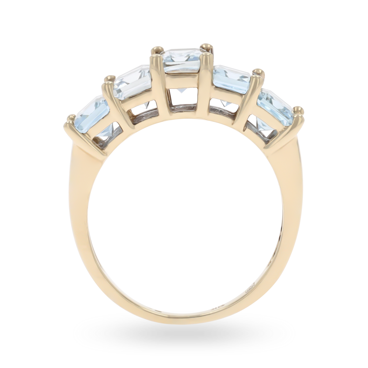 9ct Yellow Gold Radiant Cut Aquamarine Five Stone Ring