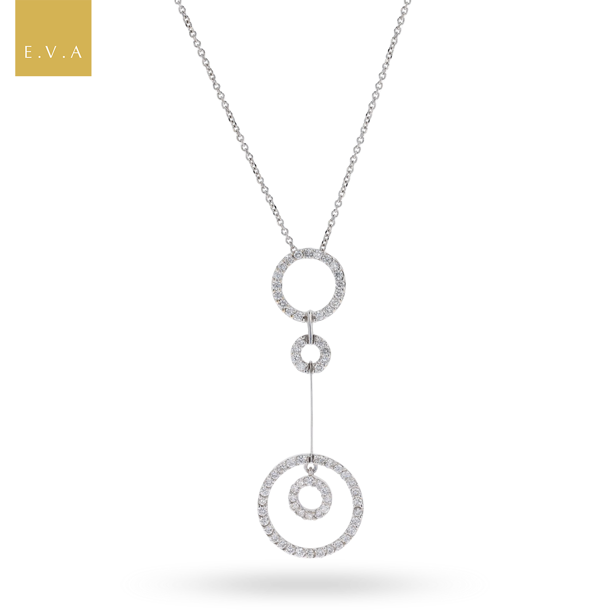 18ct White Gold Diamond Concentric Pendulum Pendant & Chain