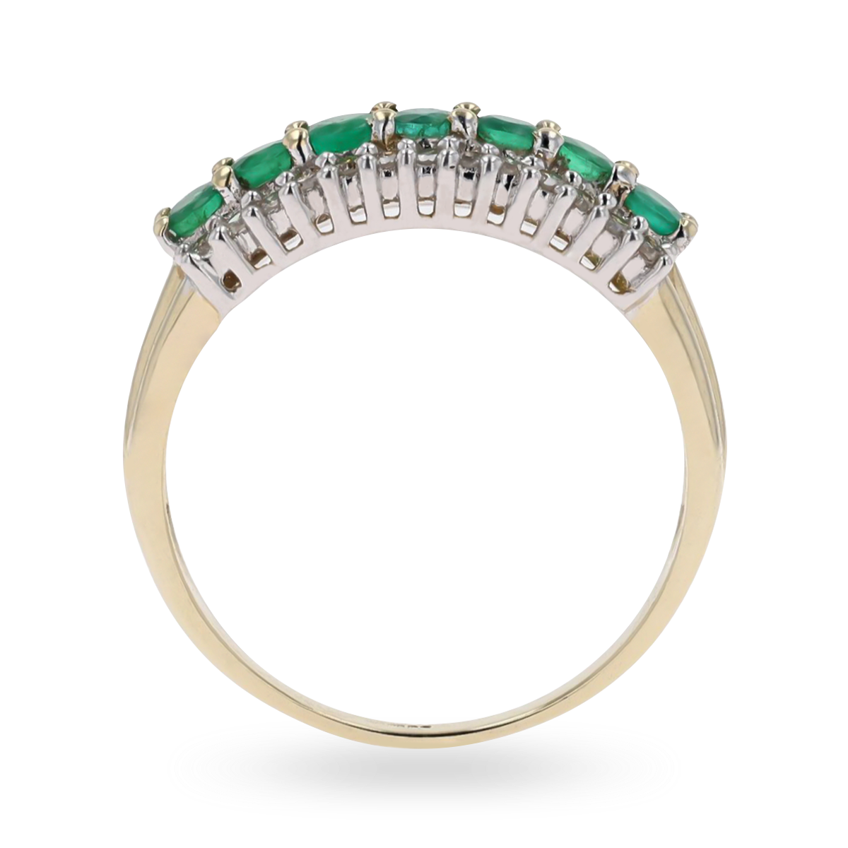 9ct Yellow Gold Emerald & Diamond Triple Row Ring