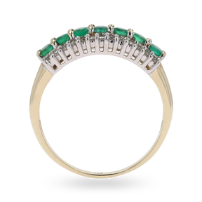 9ct Yellow Gold Emerald & Diamond Triple Row Ring