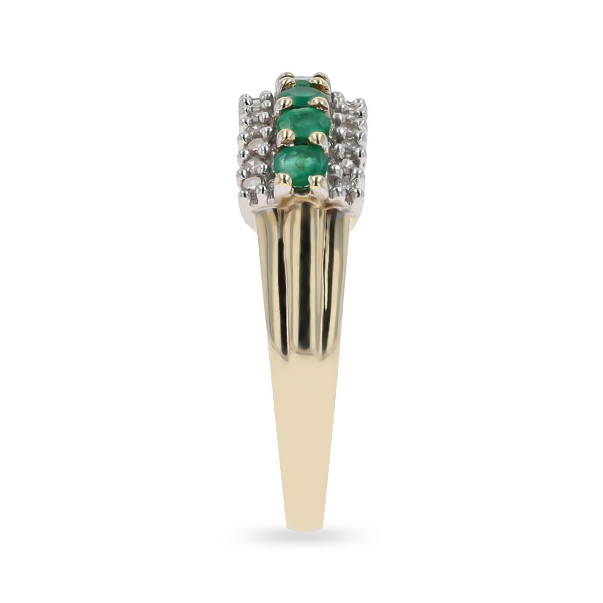 9ct Yellow Gold Emerald & Diamond Triple Row Ring