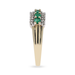 9ct Yellow Gold Emerald & Diamond Triple Row Ring