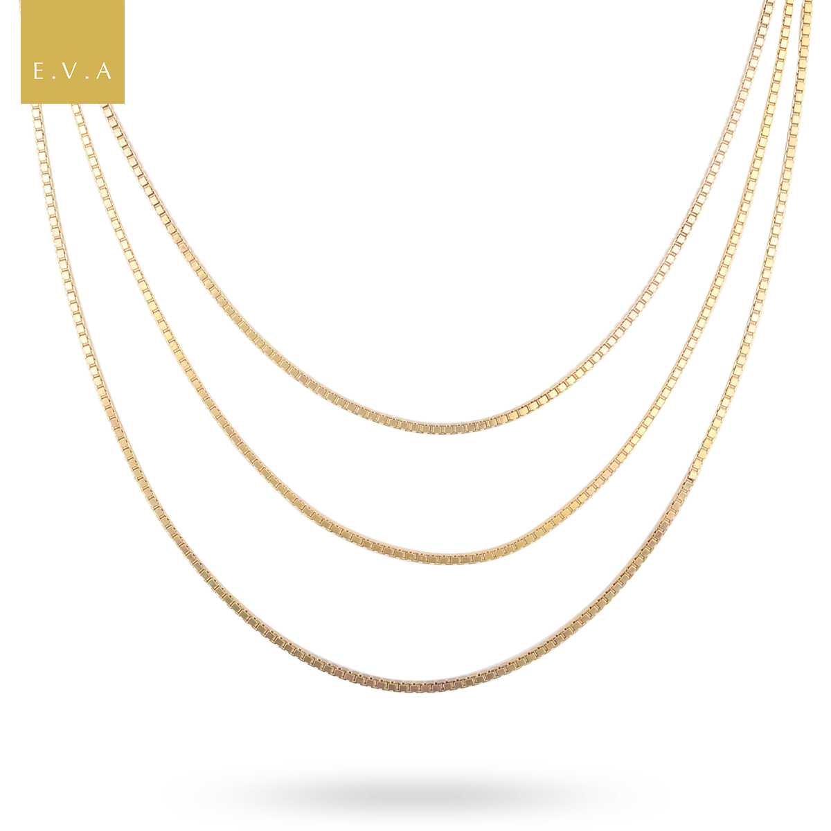 9ct Yellow Gold Triple Venetian Box Link Necklace