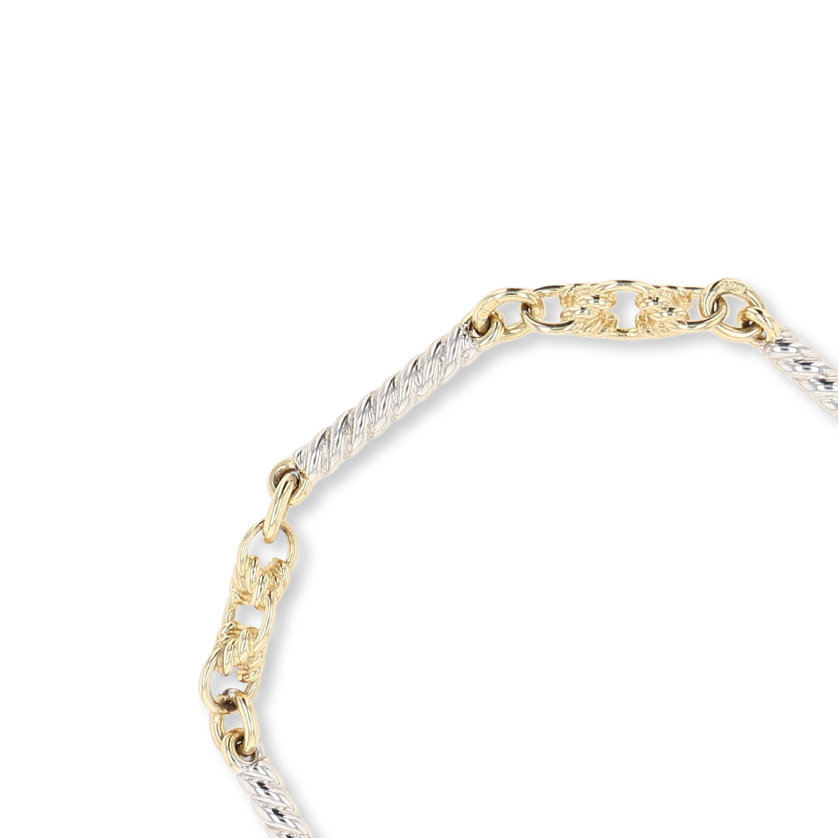9ct Yellow & White Gold Twisted Bar & Lover’s Knot Link Bracelet
