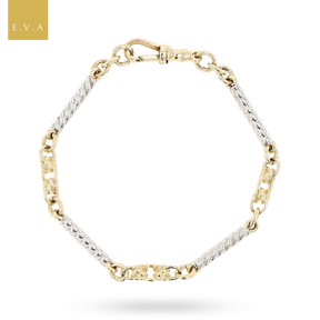 9ct Yellow & White Gold Twisted Bar & Lover’s Knot Link Bracelet