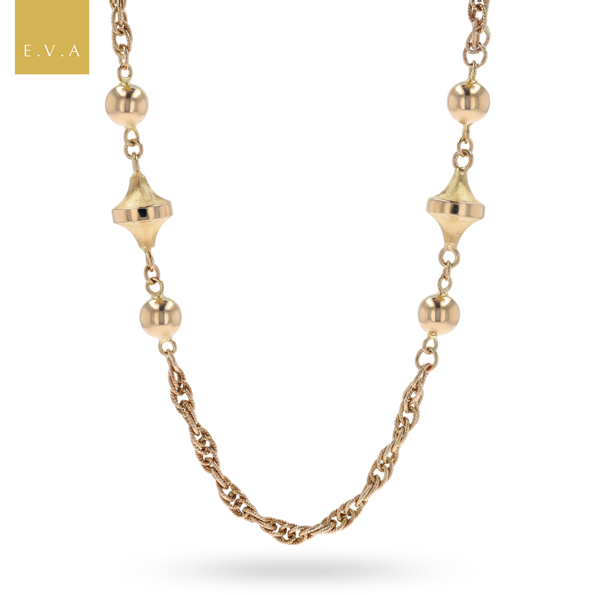 9ct Yellow Gold Braided Prince of Wales Spindle & Ball Necklace