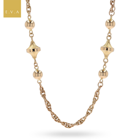 9ct Yellow Gold Braided Prince of Wales Spindle & Ball Necklace