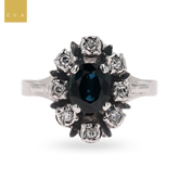 18ct White Gold Sapphire & Diamond Snowflake Cluster Ring