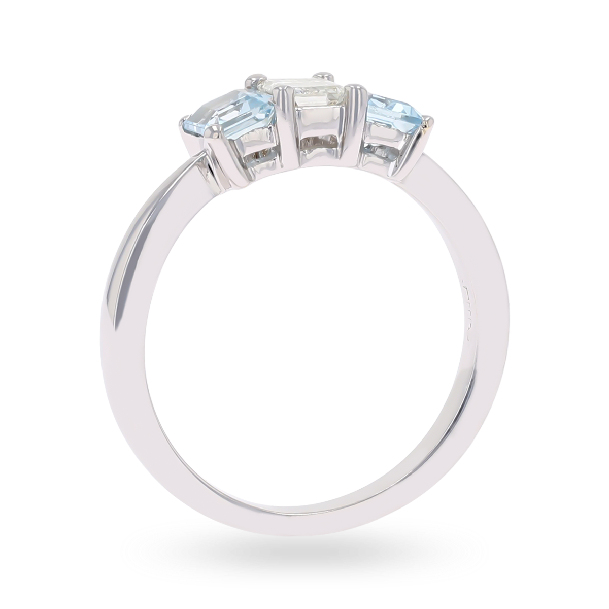 18ct White Gold Diamond & Aquamarine Trilogy Ring