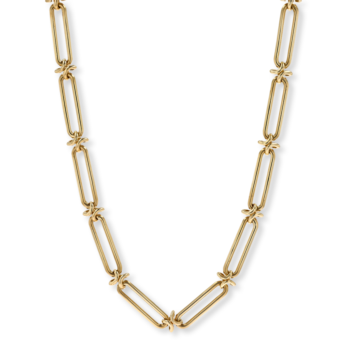 9ct Yellow Gold Paperclip & Knot Link Collarette Necklace