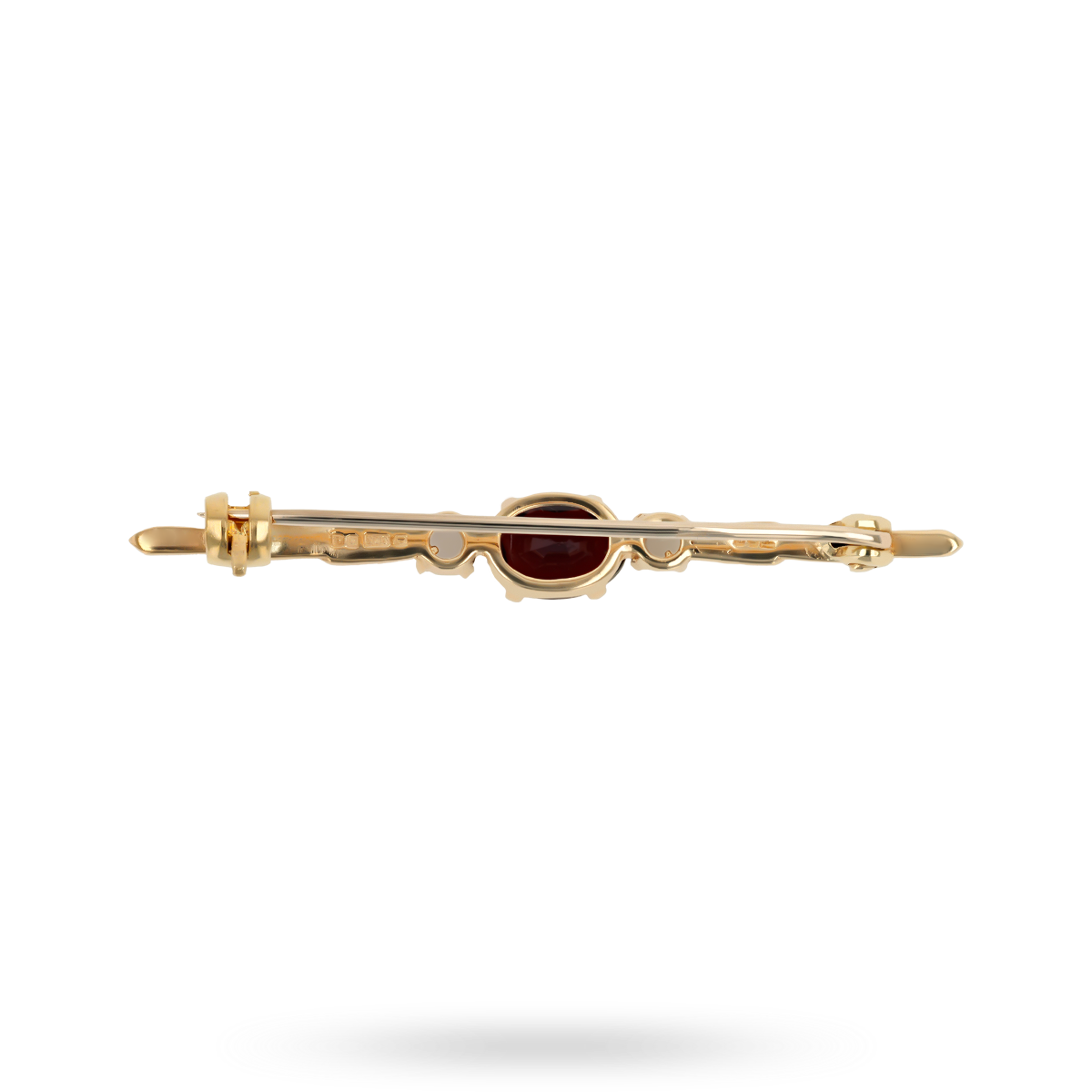 9ct Yellow Gold Garnet & Cultured Pearl Bar Brooch