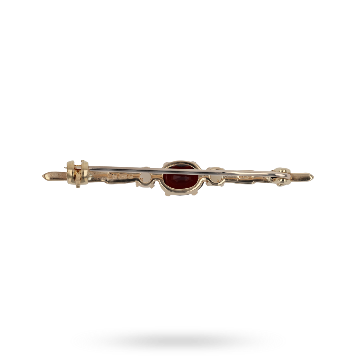 9ct Yellow Gold Garnet & Cultured Pearl Bar Brooch