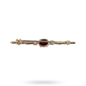 9ct Yellow Gold Garnet & Cultured Pearl Bar Brooch