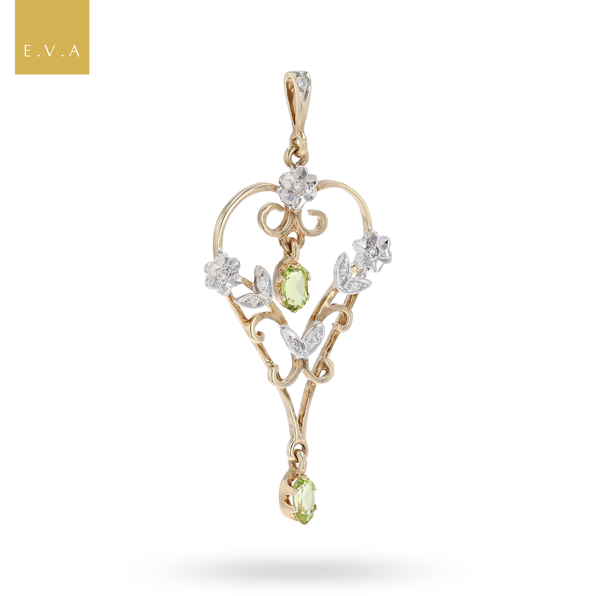 9ct Yellow & White Gold Floral Peridot & Diamond Pendant