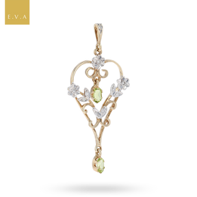 9ct Yellow & White Gold Floral Peridot & Diamond Pendant