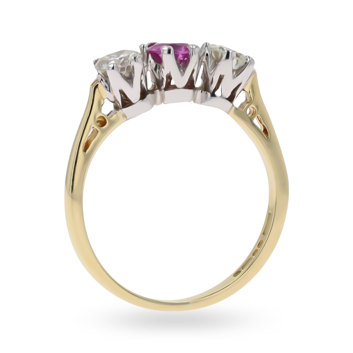 18ct Yellow Gold Pink Sapphire & Diamond Trilogy Ring