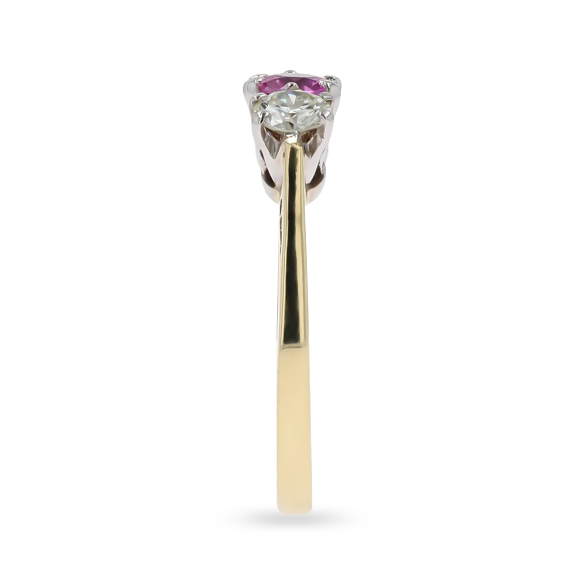 18ct Yellow Gold Pink Sapphire & Diamond Trilogy Ring