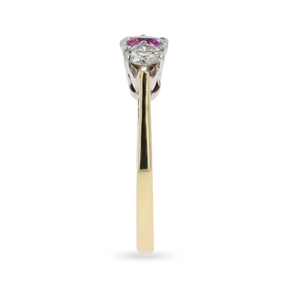 18ct Yellow Gold Pink Sapphire & Diamond Trilogy Ring