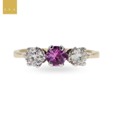 18ct Yellow Gold Pink Sapphire & Diamond Trilogy Ring