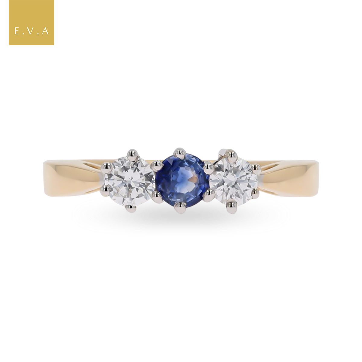 18ct Yellow Gold Sapphire & Diamond Trilogy Ring