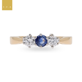 18ct Yellow Gold Sapphire & Diamond Trilogy Ring