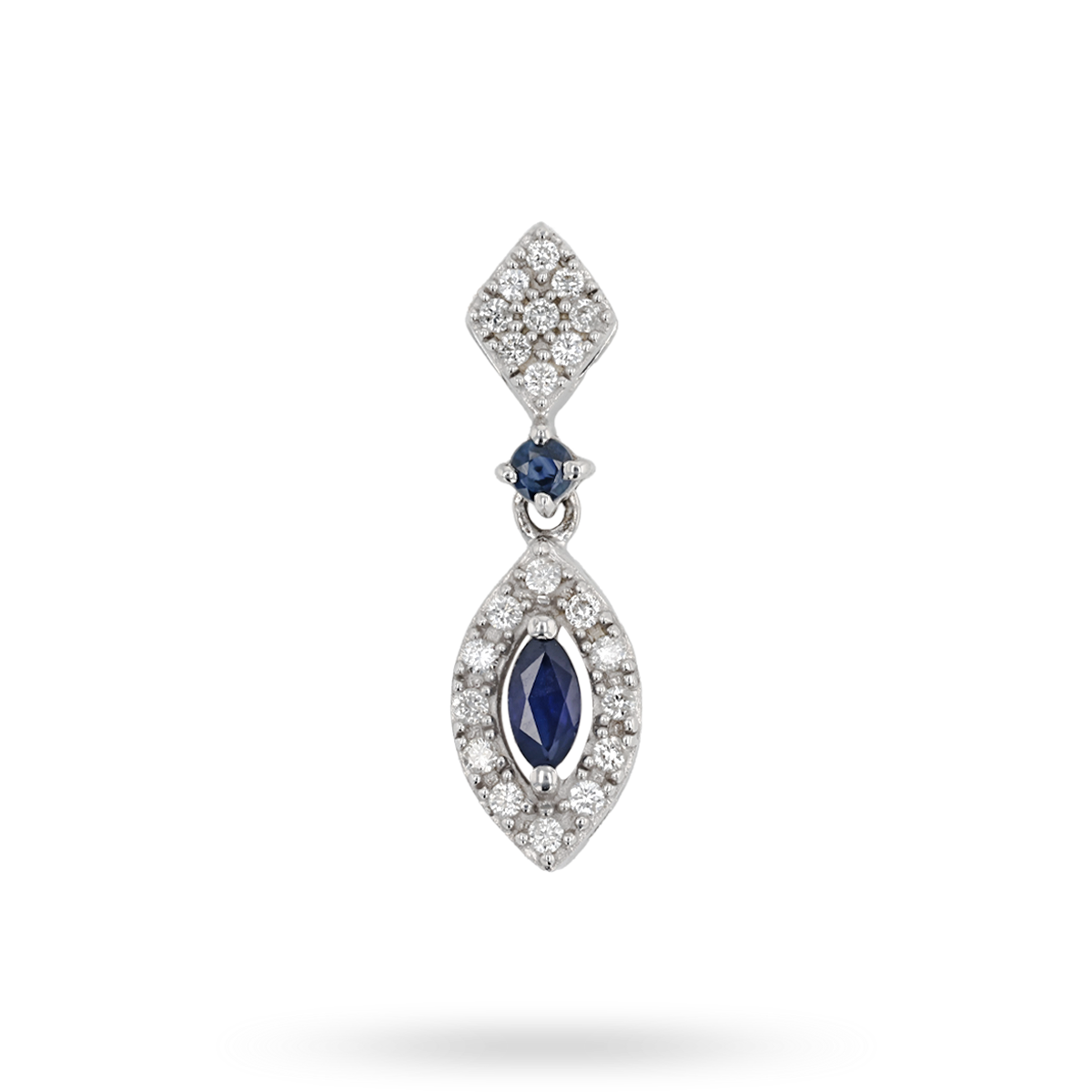 9ct White Gold Sapphire & Diamond Marquise Cluster Drop Pendant