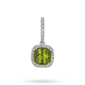 9ct White Gold Peridot & Diamond Halo Pendant