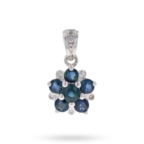 9ct White Gold Sapphire & Diamond Flower Cluster Pendant