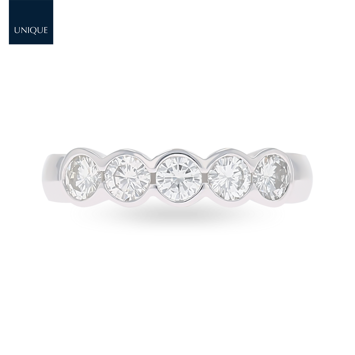18ct White Gold Round Brilliant Cut 0.86cts Diamond Bezel Set Five Stone Ring