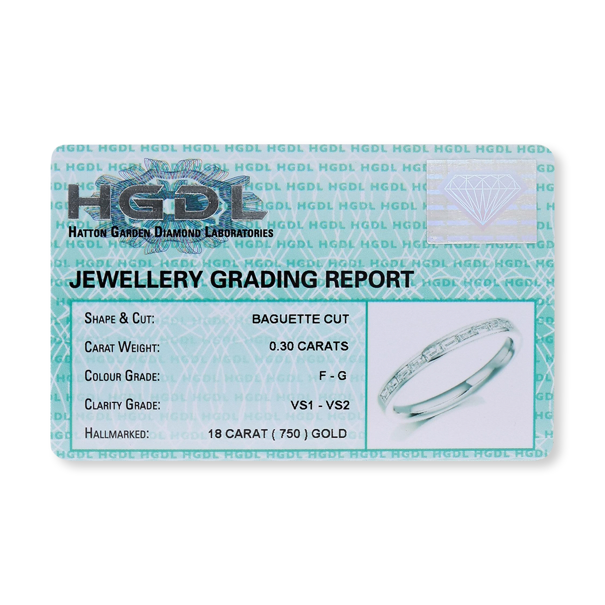 18ct White Gold Baguette Cut Certified 0.30cts Diamond Channel Set Band - Certificate