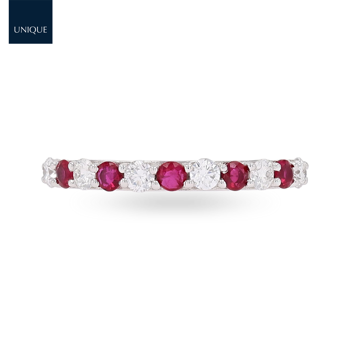 18ct White Gold Ruby & 0.41cts Diamond Claw Set Eternity Ring