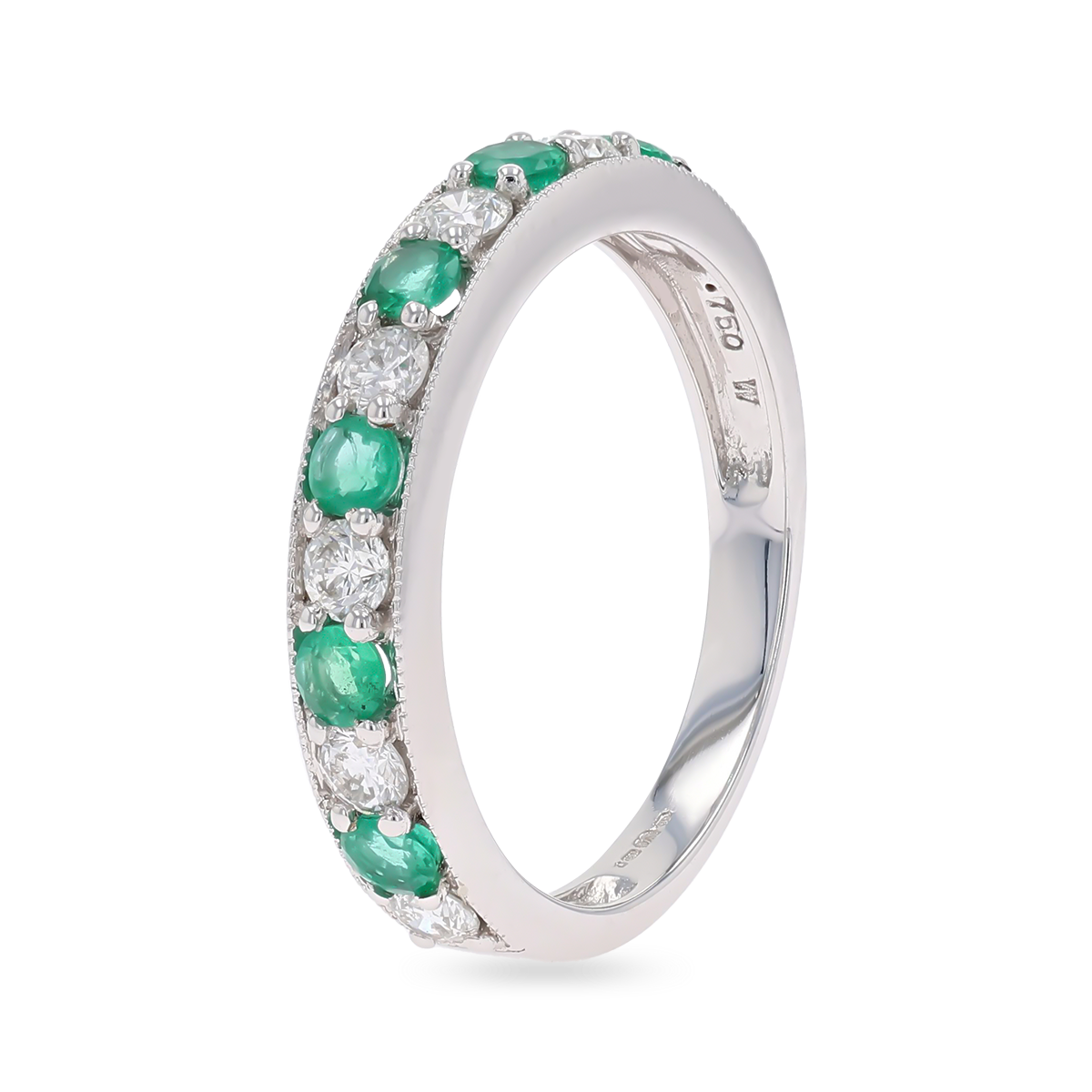 18ct White Gold 0.54cts Diamond & Emerald Mille-Grain Set Eternity Ring