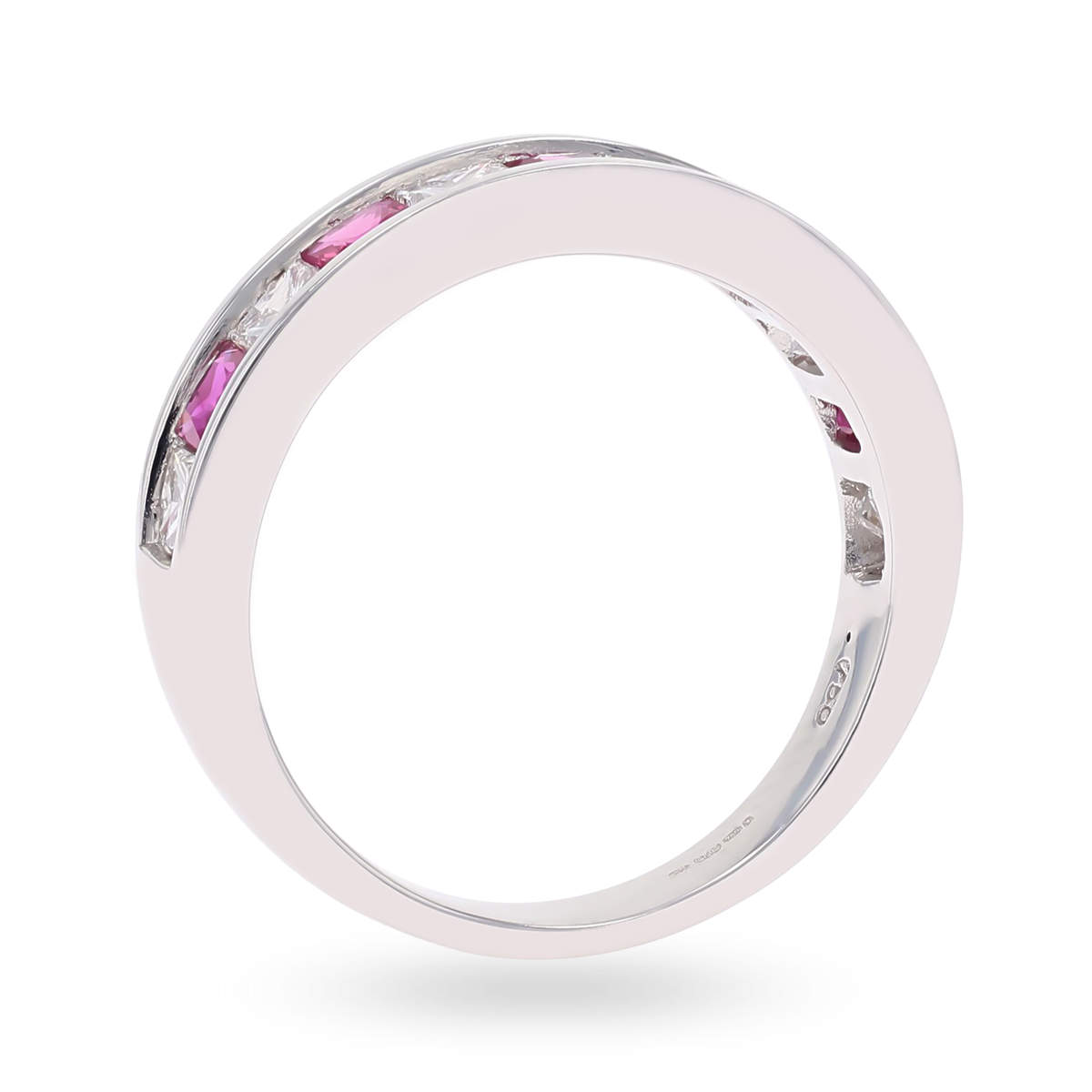 18ct White Gold Princess Cut Ruby & 0.82cts Diamond Channel Set Eternity Ring