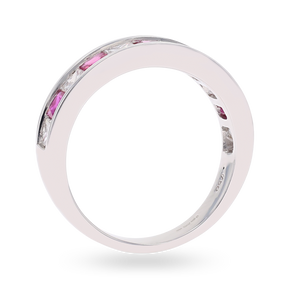 18ct White Gold Princess Cut Ruby & 0.82cts Diamond Channel Set Eternity Ring