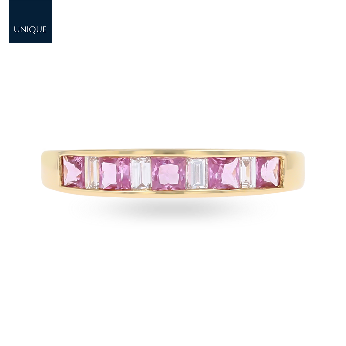 18ct Yellow Gold Princess Cut Pink Sapphire & Baguette Cut Diamond Ring
