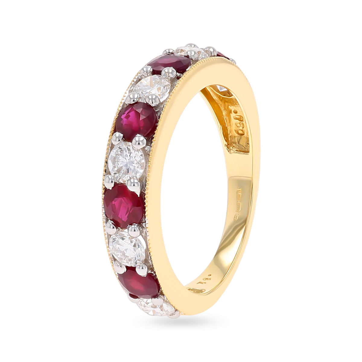 18ct Yellow Gold Ruby & 0.82cts Diamond Mille-Grain Set Eternity Ring