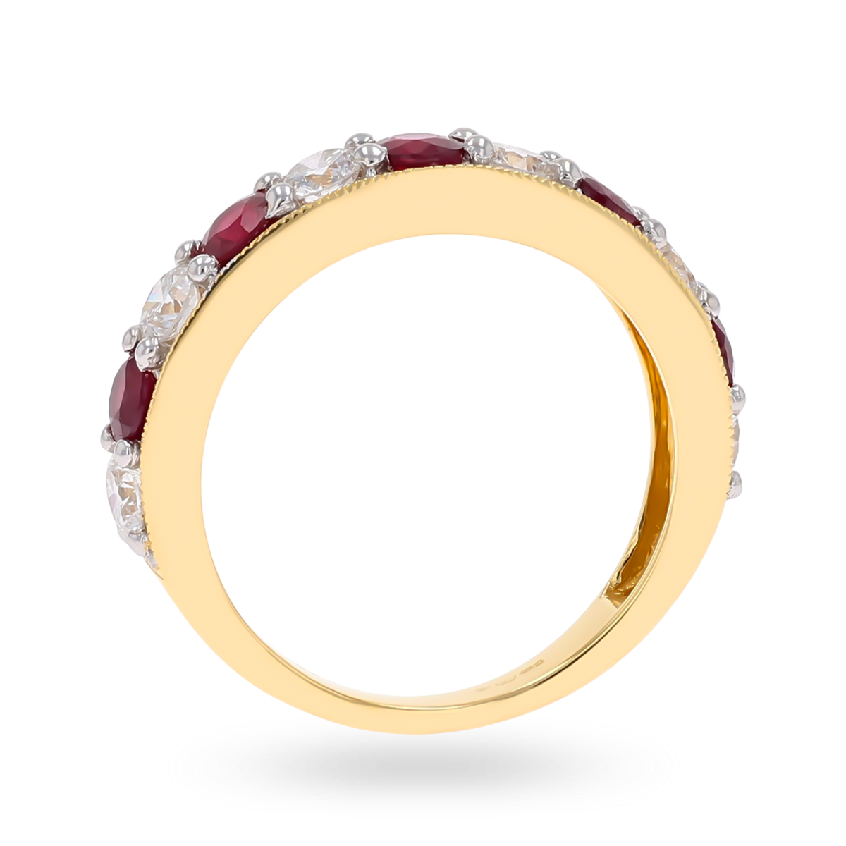 18ct Yellow Gold Ruby & 0.82cts Diamond Mille-Grain Set Eternity Ring