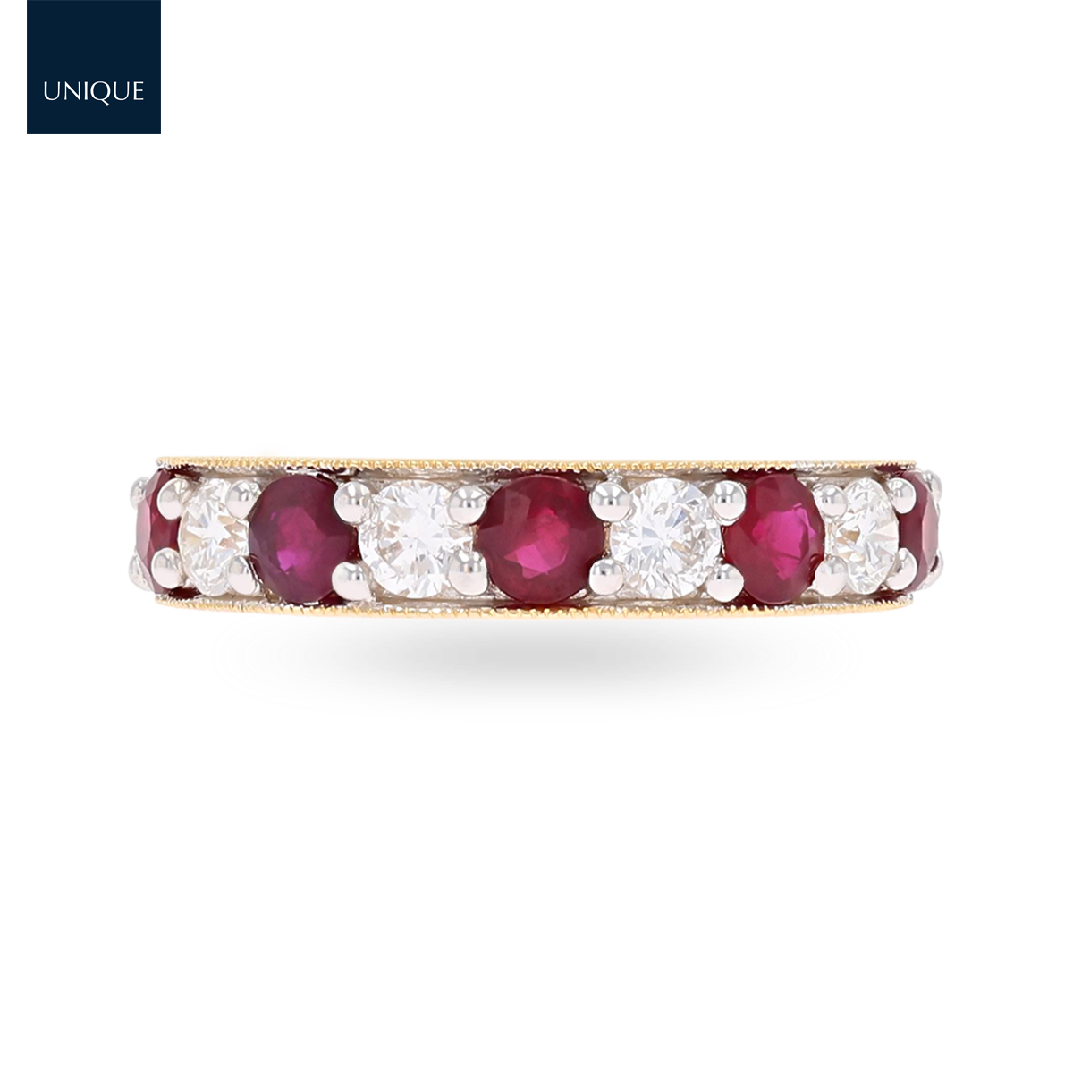 18ct Yellow Gold Ruby & 0.82cts Diamond Mille-Grain Set Eternity Ring