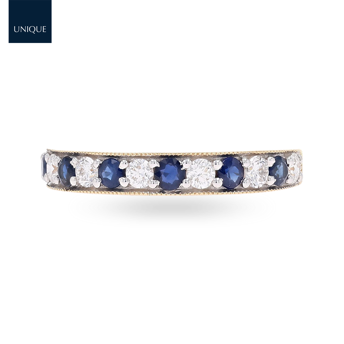 18ct Yellow Gold 0.40cts Diamond & Sapphire Mille-Grain Set Eternity Ring