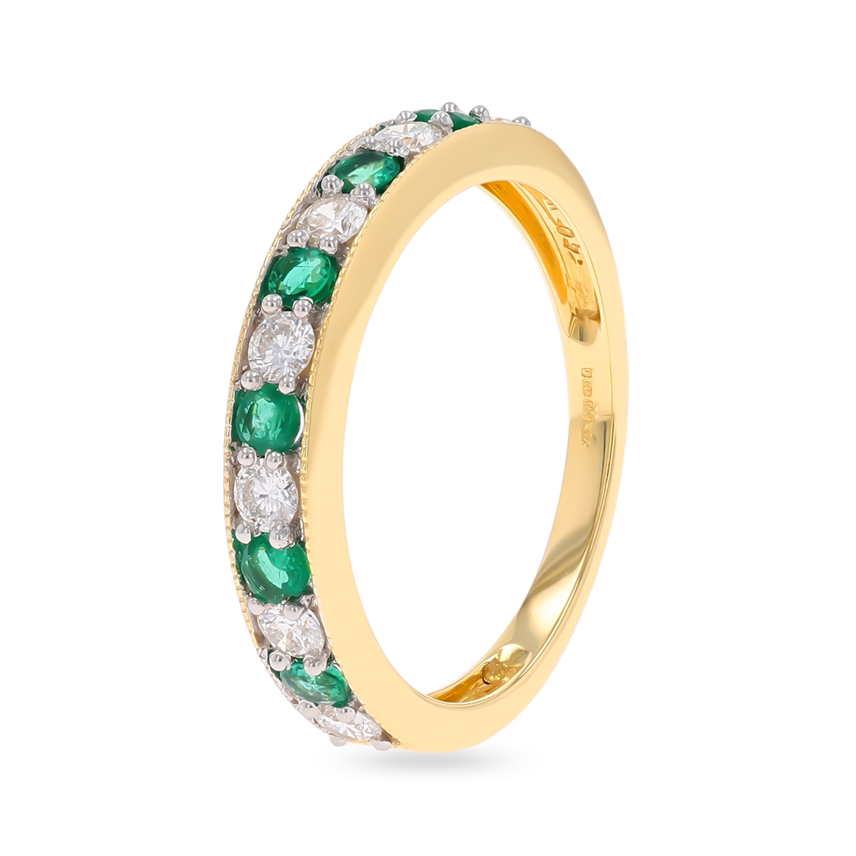 18ct Yellow Gold 0.40cts Diamond & Emerald Mille-Grain Set Eternity Ring