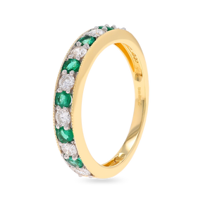 18ct Yellow Gold 0.40cts Diamond & Emerald Mille-Grain Set Eternity Ring