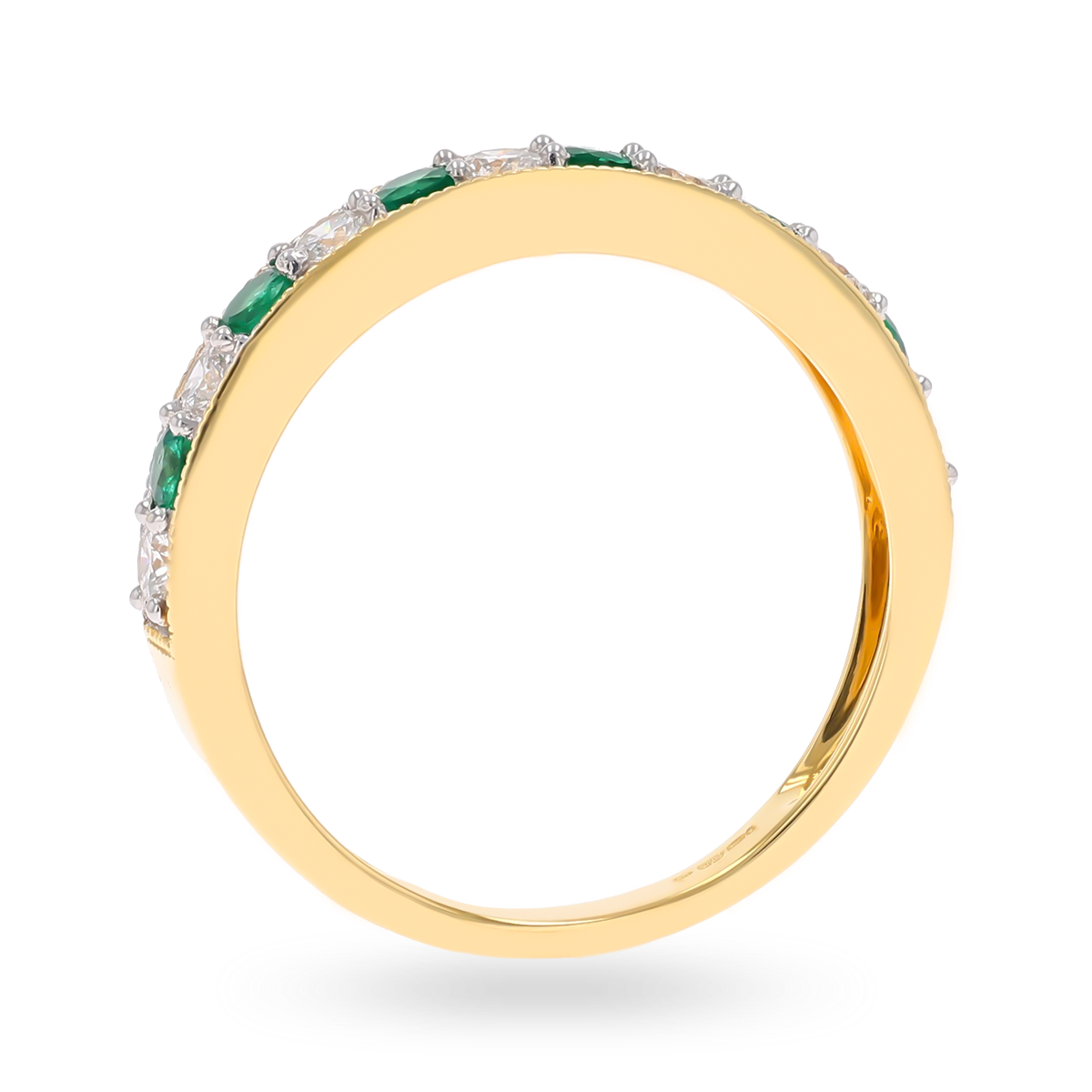 18ct Yellow Gold 0.40cts Diamond & Emerald Mille-Grain Set Eternity Ring