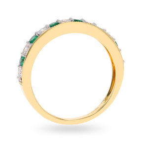 18ct Yellow Gold 0.40cts Diamond & Emerald Mille-Grain Set Eternity Ring