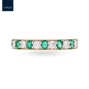 18ct Yellow Gold 0.40cts Diamond & Emerald Mille-Grain Set Eternity Ring