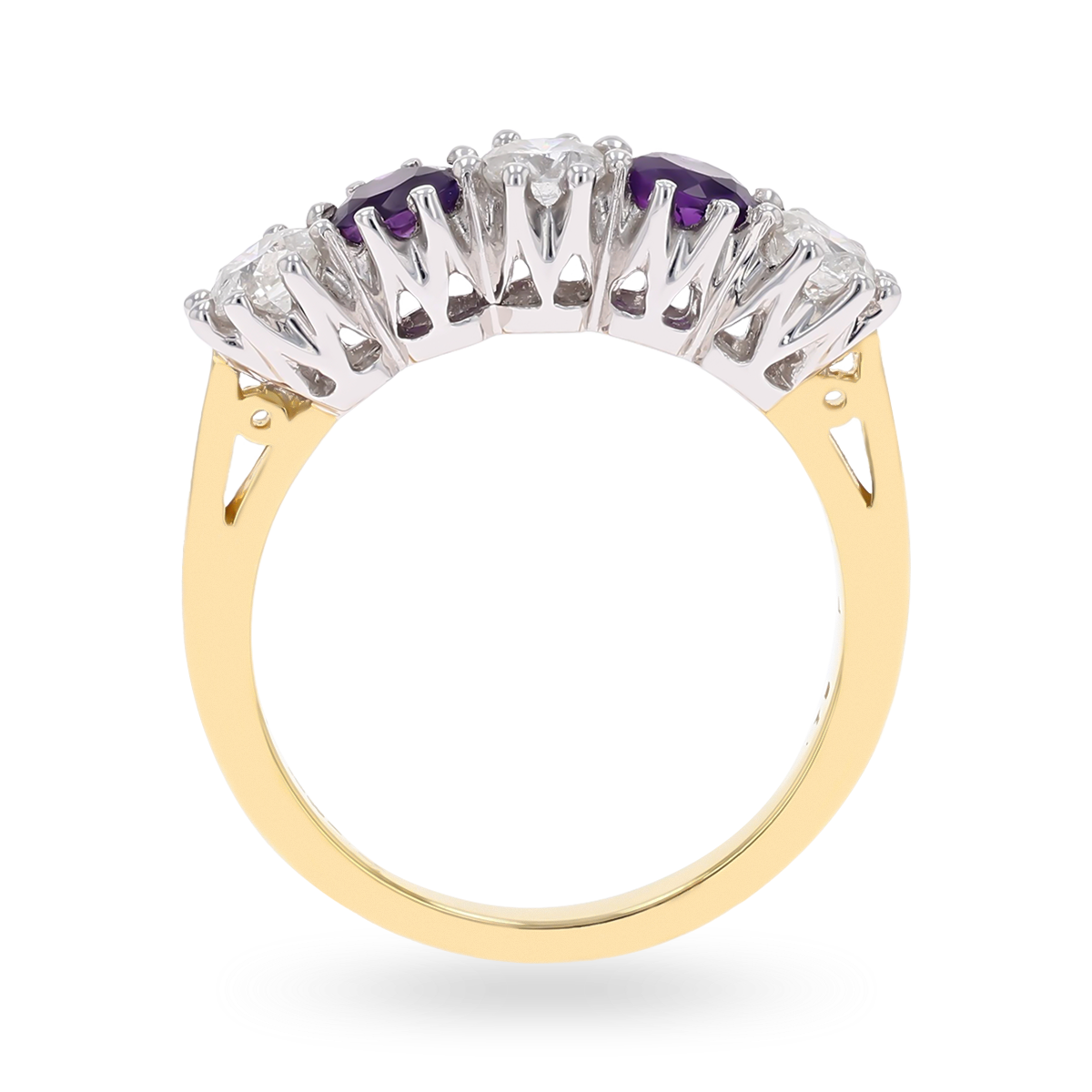 18ct Yellow Gold 0.75cts Diamond & Amethyst Five Stone Ring