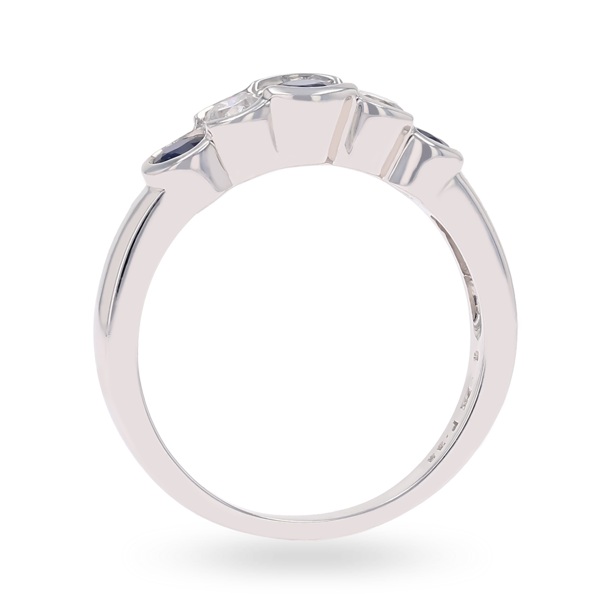 9ct White Gold Sapphire & Diamond Bezel Set Five Stone Ring