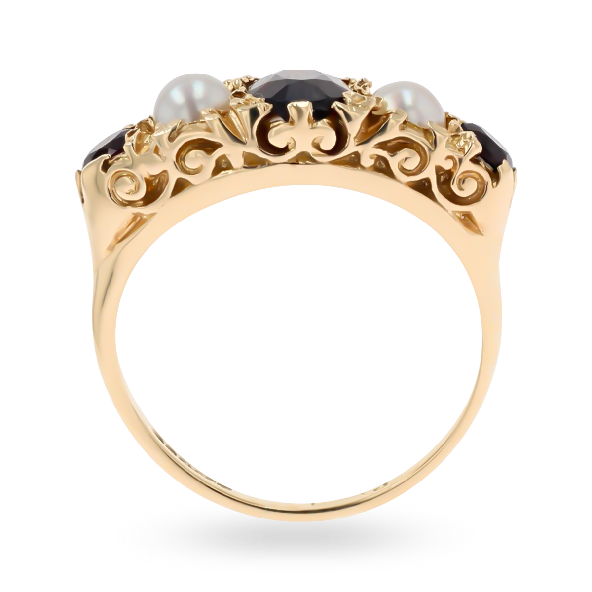9ct Yellow Gold Cultured Pearl & Garnet "Victorian" Style Ring
