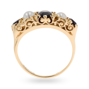 9ct Yellow Gold Cultured Pearl & Garnet "Victorian" Style Ring