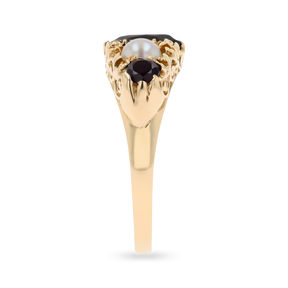 9ct Yellow Gold Cultured Pearl & Garnet "Victorian" Style Ring