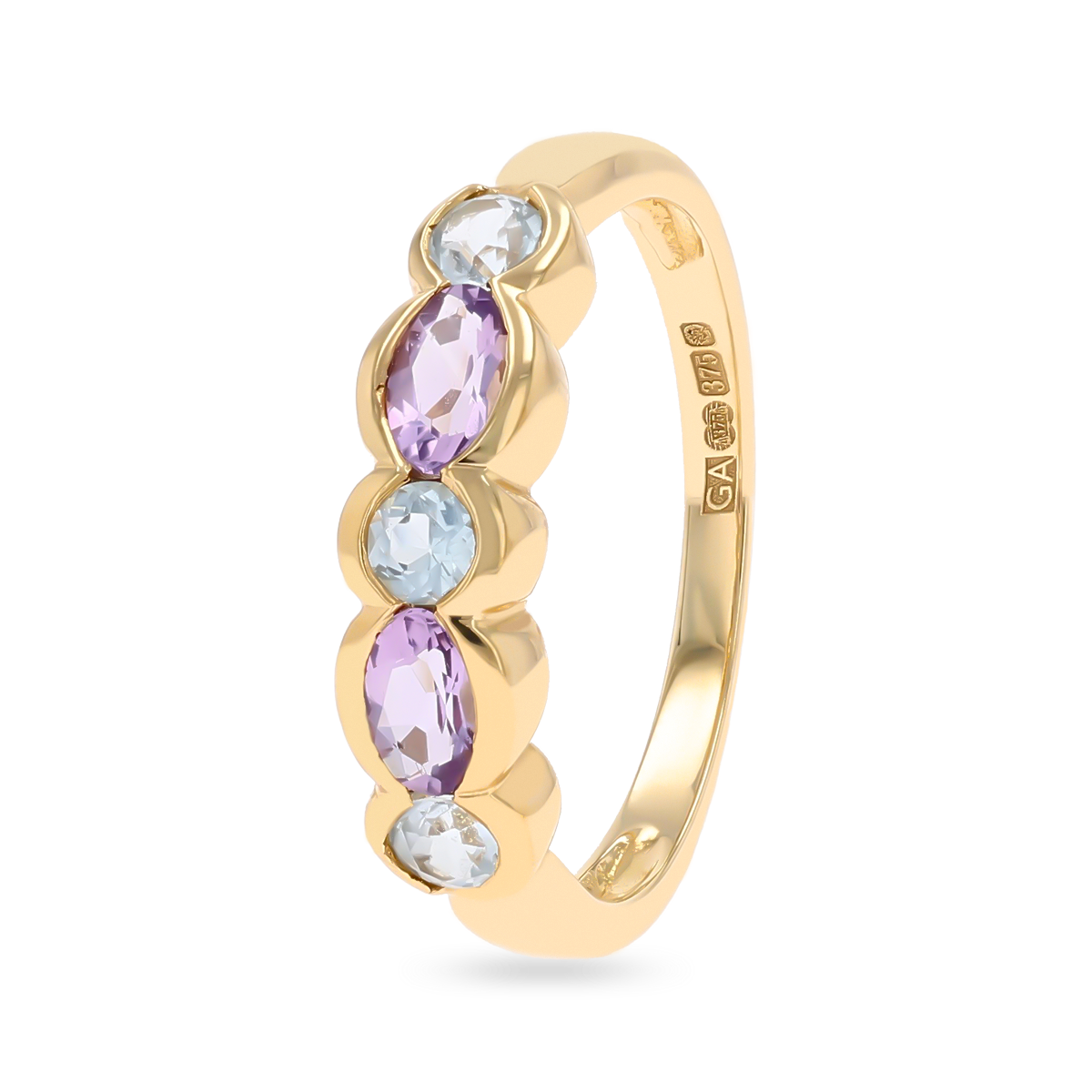 9ct Yellow Gold Blue Topaz & Amethyst Ring